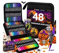 Zenacolor - Feutre Acrylique - Double Pointe - 48 Couleurs - avec Sacoche | Coloriage Adulte · Marqueur Acrylique · Pointe Fine & Pinceau · Multi-Surfaces · Bois, Verre, Pierre, Toile · Loisir Créatif