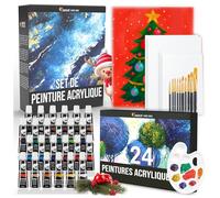 Zenacolor - Kit de Peinture Acrylique (40 pièces) - 24x12ml Peintures- Avec 5 Toiles à Peindre, 10 Pinceaux, 1 Palette - Set Peinture Acrylique pour Artistes - Loisirs créatifs adultes