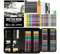 Zenacolor, Kit Dessin, Malette Dessin avec 24 Crayons Aquarelle, 12 Crayon de Couleurs, 12 Crayons metalliques, 12 Crayon Papier et Un Cahier pour Dessiner - 74 pièces