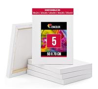 Zenacolor Toile Peinture 50x70 - Lot de 5 Toiles à Peindre Encadrées - Blanche, Vierge, 100% Coton - Chassis pour Peinture Acrylique, Huile, Gouache