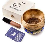 Zenamaste • Bol Tibétain Chantant Méditation Fait à la main à Bhaktapur (Népal) - 450gr ⌀11,5cm - Coffret Zen - Papier népalais - Coussin Bol Chantant (Métaux Anciens Chakra) - Maillet Bois