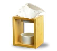 Zen'Arôme Brûle Parfum Shell - Brûleur Fondant Cire Parfumée - Diffuseur Huile Essentielle et d’Ambiance Bougeoir Aromathérapie Porte Bougie Céramique Décoratif Hauteur: 12 cm Zen’Arôme Blanc + Bois