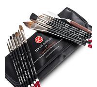 ZenART 14 Pinceaux à Aquarelle Professionnels - en Bois de Bouleau, Écureuil et Synthétique, Couteau à Palette INCL - Plats, Ronds, Filbert, Éventail, Rigger, Langue de Chat, Filet - Pochette Satin