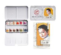 ZenART Sorriso Ensemble de 12 demi-godets professionnels non toxiques dans une palette en métal - Ensemble d'aquarelle de voyage portable pour adultes - Aquarelle pour portrait, figuratif et animal