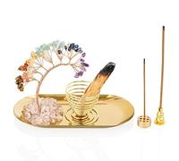 ZenBless 7 Chakra Healing Crystal Tree Incense Holder Palo Santo Holder Sage Burner Brass Ash Catcher for Incense Sticks/Coil Incense/Incense Cones Yoga Meditation Zen Spiritual Room Home Decoration