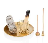 ZenBless Palo Santo Brûleur d'encens 4 en 1, Porte-encens en Forme de Sauge, Porte-encens pour bâtons d'encens/Bobine/cônes, Attrape-Cendres en Laiton de 14 cm pour méditation et Salle de Yoga