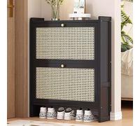 ZENCIX Meuble Chaussure Noir, Meuble à Chaussures en Rotin Plastique, Meuble de Rangement à Chaussures Autoportant pour Entrée, Couloir, Chambre
