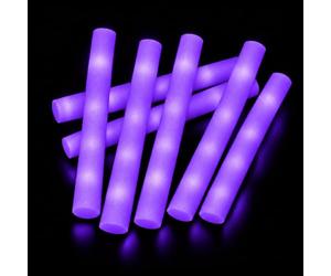 zenda club® Lot 15 Bâtons Lumineux LED 48 cm Violet - Mousse Haute Qualité - 3 Modes (Flash Rapide / Lent / Continu) - Idéal Soirées, Concerts, Mariages, Anniversaires - Autonomie 8 H