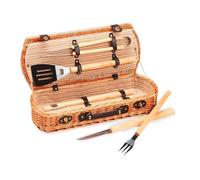 Zendea Sac à Outils Barbecue en Osier - Set Barbecue Portable avec 5 Accessoires dans Une Valise, kit pour Barbecue de Camping, Outils Barbecue de Voyage et Pique-Nique en Plein air