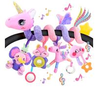 Zendstanding Jouet musical pour bébé de 0 à 12 mois, jouet sensoriel 5 en 1 à suspendre pour poussette avec musique apaisante, hochet, miroir pour nouveau-né, cadeaux essentiels, licorne