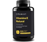 Vitamine E Naturelle 400 UI (D-Alpha-Tocophérol), 200 Capsules (plus de 6 mois de traitement), Avec de l'Huile d'Olive Vierge Extra Biologique | Antioxydant Puissant et Anti-âge | Zenement
