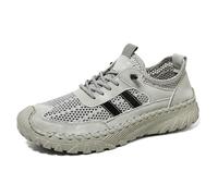 Zenfaze Breathable Mesh Elastic Laces Non Slip Hiking Sneakers Arch Support Orthopedic Shoes for Men, Slip-on Leather Shoes, Cooling Comfort Sneaker Solid Support, on (Gray,43)
