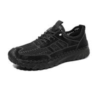 Zenfaze Breathable Mesh Elastic Laces Non Slip Hiking Sneakers Arch Support Orthopedic Shoes for Men, Slip-on Leather Shoes, Cooling Comfort Sneaker Solid Support, on (Black,46)