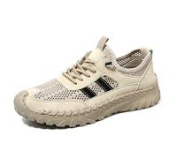 Zenfaze Breathable Mesh Elastic Laces Non Slip Hiking Sneakers Arch Support Orthopedic Shoes for Men, Slip-on Leather Shoes, Cooling Comfort Sneaker Solid Support, on (Khaki,41)