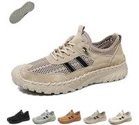 Zenfaze Orthopedic Shoes for Men, Men's Slip-on Non-Slip Sneakers with Breathable Mesh and Solid Arch Support for Hiking (Khaki,44)