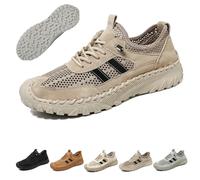 Zenfaze Orthopedic Shoes for Men,Men's Slip-on Orthopedic Leather Hiking Shoes,ArchSupport,Breathable Mesh Elastic Laces (Khaki,46)
