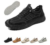 Zenfaze Orthopedic Shoes for Men,Men's Slip-on Orthopedic Leather Hiking Shoes,ArchSupport,Breathable Mesh Elastic Laces (Black,44)
