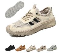 Zenfaze Orthopedic Shoes for Men,Men's Slip-on Orthopedic Leather Hiking Shoes,ArchSupport,Breathable Mesh Elastic Laces (Beige,43)