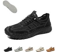Zenfaze Orthopedic Shoes for Men, Men's Slip-on Orthopedic Leather Hiking Shoes, Breathable Hollow Mesh, for Outdoor (Black,45)