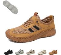Zenfaze Orthopedic Shoes for Men, Men's Slip-on Orthopedic Leather Hiking Shoes, Breathable Hollow Mesh, for Outdoor (Brown,40)
