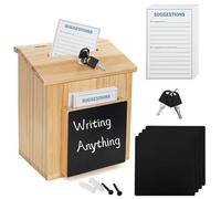 ZENFUN Boîte à suggestions en bois avec 50 cartes gratuites, boîte à bulletins de vote en pin naturel, couvercle à charnière verrouillable pour comptoir ou montage mural, 21,8 x 17,3 x 25,4 cm