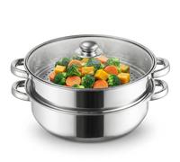 ZENFUN Cuiseur à vapeur à 2 étages avec couvercle, poêle à vapeur multifonction en acier inoxydable, poêles à vapeur avec poignée pour légumes, raviolis, aliments, 28 cm (épaissi)