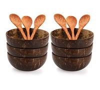 ZENFUN Lot de 6 bols en noix de coco avec cuillère en palme, 12.7 cm de profondeurx6.1 cm de hauteur, bols en coquille de noix de coco naturelle pour salade, rangement de cuisine, léger