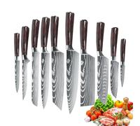 ZENG Set de Couteaux de Cuisine 10 Pièces, Couteau Fruit, Dentelé, Multifonction, Chef, Trancheur Chinois, Lames Acier Motif Damas 56-57 HRC, Manche Bois, Coffret Cadeau Noir