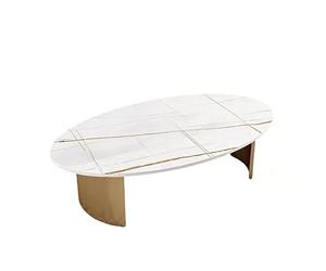 Zeng25liangOu-12 Balcon du Salon Salon, Usage Domestique, Table Basse en Dalle de Roche, Petite unité, Moderne, Simple, elliptique, Nordique(Gold,Petit)