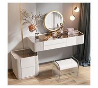 Zeng25liangOu-12 Chambre Bureau de Coiffeuse avec Miroir et lumière, Meuble Maquillage Moderne 4 tiroirs Rangement for Chambre à Coucher, Blanc(Petit)