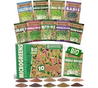 ZenGreens® - Graines germées bio en Kit de Nutri-Mix - Graines germées - 10 variétés de germées saines - culture facile en pot ou en terrine - Micrgreens Samen Mix - Lot de 10
