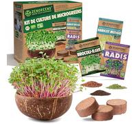 zengreens® Kit de germoir pour microgreens Bio - Germoir en Coco - Inclus: coupelle de Germination en Coco, pastilles et graines (Brocoli, Radis et Haricot Mungo)