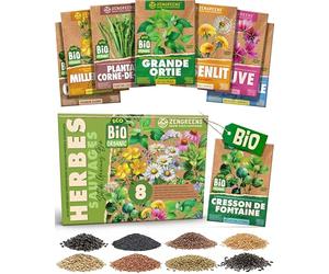 ZenGreens® - Kit de graines de herbes sauvages bio - 8 variétés pour une culture facile dans le jardin, sur le balcon ou dans une jardinière surélevée - Semences légumes