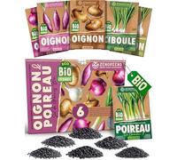 ZenGreens® - Kit de graines de oignon & poireau bio - 6 variétés pour une culture facile dans le jardin, sur le balcon ou dans une jardinière surélevée - Semences légumes