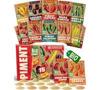 ZenGreens® - Kit de graines de piment bio - 15 variétés pour une culture facile dans le jardin, sur le balcon ou dans une jardinière surélevée - Semences légumes