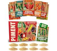 ZenGreens® - Kit de graines de piment bio - 8 variétés pour une culture facile dans le jardin, sur le balcon ou dans une jardinière surélevée - Semences légumes