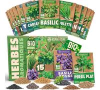 ZenGreens® - Kit de graines d'herbes aromatiques bio - 15 variétés pour une culture facile dans le jardin, sur le balcon ou dans une jardinière surélevée - Herbes aromatiques - Semences légumes