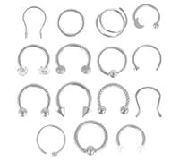 ZENGSING 15 Pièces 16G Anneaux Fer à Cheval en Acier Inoxydable Anneau Nez Piercing Oreille Anneaux Hoop Lèvre Cartilage Helix Tragus Clip On Sourcils Faux Piercing Septum Bijoux Pour Femme (Argent)
