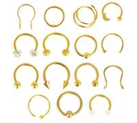 ZENGSING 15 Pièces 16G Anneaux Fer à Cheval en Acier Inoxydable Anneau Nez Piercing Oreille Anneaux Hoop Lèvre Cartilage Helix Tragus Clip On Sourcils Faux Piercing Septum Bijoux Pour Femme (Or)