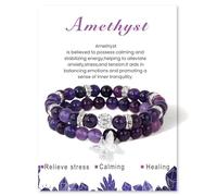 ZENGSING 2 Pièces Bracelet En Pierre Naturelle, Bracelet D'Agate, Bracelet De Pierres PréCieuses, Bracelet éLastique En Pierre Avec Breloques Papillon Pour Femmes Et Fille (violet)