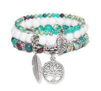ZENGSING 3 Pièces Bracelet En Pierre Naturelle, Bracelet D'Agate, Bracelet De Pierres PréCieuses, Bracelet éLastique En Pierre Naturelle Pour Femmes (Vert)