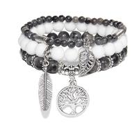 ZENGSING 3 Pièces Bracelet En Pierre Naturelle, Bracelet D'Agate, Bracelet De Pierres PréCieuses, Bracelet éLastique En Pierre Naturelle Pour Femmes (Gris)