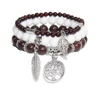 ZENGSING 3 Pièces Bracelet En Pierre Naturelle, Bracelet D'Agate, Bracelet De Pierres PréCieuses, Bracelet éLastique En Pierre Naturelle Pour Femmes (Rouge foncé)