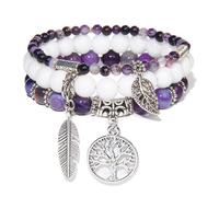 ZENGSING 3 Pièces Bracelet En Pierre Naturelle, Bracelet D'Agate, Bracelet De Pierres PréCieuses, Bracelet éLastique En Pierre Naturelle Pour Femmes (Violet)