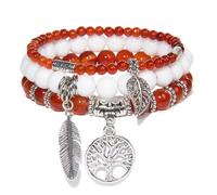 ZENGSING 3 Pièces Bracelet En Pierre Naturelle, Bracelet D'Agate, Bracelet De Pierres PréCieuses, Bracelet éLastique En Pierre Naturelle Pour Femmes (Rouge)