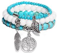 ZENGSING 3 Pièces Bracelet En Pierre Naturelle, Bracelet D'Agate, Bracelets De Pierres PréCieuses, Bracelets éLastique En Pierre Naturelle Pour Femmes (Turquis bleu)