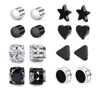 ZENGSING Fausse Boucle d'Oreille Aimant Homme 6/8 paires Aimantée Ensemble Boucles d'Oreilles Acier Inoxydable Boucle d'Oreilles Magnétiques fur Hommes (Style A-8 paires)
