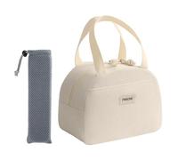 ZENGSING Sac Isotherme Repas, BoîTe à DéJeuner IsoléE Pour Femmes, Pochettes à couverts, Sac Isotherme Repas Bureau En Velours CôTelé Pour éCole Bureau Pique-Nique (Blanc cassé)