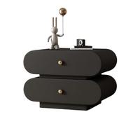 ZENGXJYCQINGJIANG Double Drawer Black Wooden Bedside Table Bedroom Simple Storage Home Cabinet Table de Chevet avec tiroir(XS)