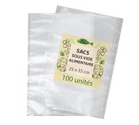 Zenic | Sac Sous Vide Alimentaire | 25x35 Cm | Lot De 100 Pièces Compatibles Avec Toute Machine Sous Vide Domestique | Résistants Réutilisables Adaptés Pour Cuisson Sous Vide